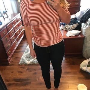 Red and white 3/4 sleeve